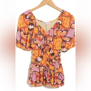DR2 by Daniel Rainn women’s Puff Sleeve Ruched Mesh Peplum Top
